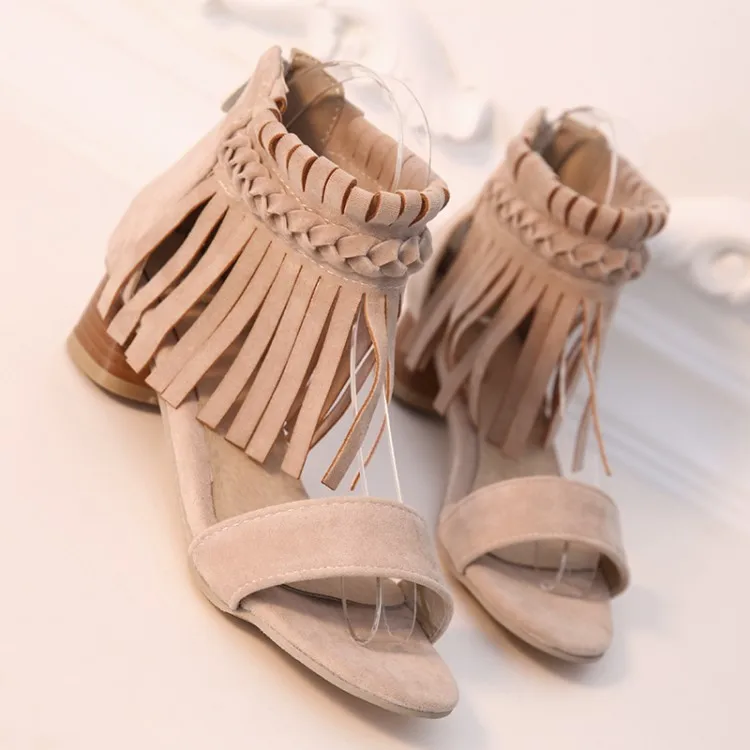 Босоножки на высоком каблуке женская обувь летняя с бахромой и ремешком молнии