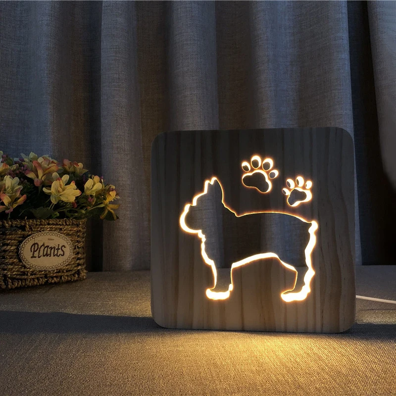 Нордическая деревянная Светодиодная настольная лампа USB дизайн 3D тафлампа