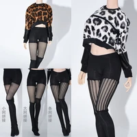 16 scale female clothes patchwork style crew neck pullover leopard print sweatshirt mesh stockings fit 12 inches action figure