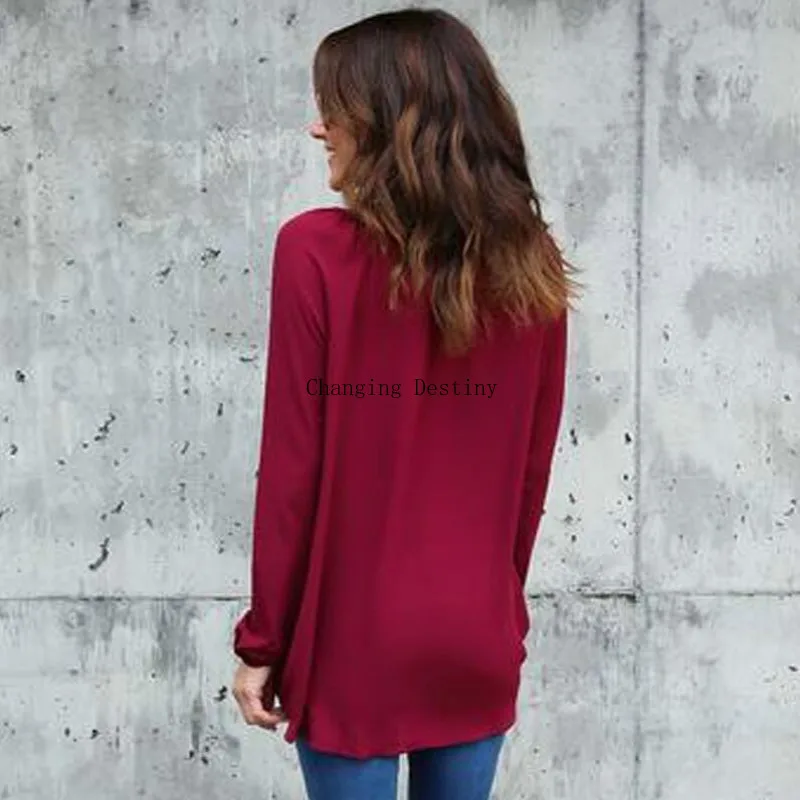 Женский шифоновый кардиган с V образным вырезом и длинным рукавом|Рубашки| |