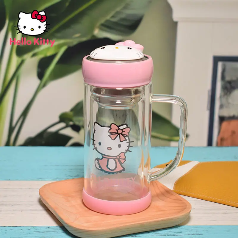 

Изоляционная чашка из двойного стекла Hello Kitty с героями мультфильмов, милая чашка для чая для мужчин и женщин, для студентов, для офиса, с утеч...