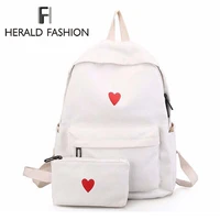 herald fashion heart printed canvas backpack korean style casual students travel bags high quality yellow laptop backpack 2019