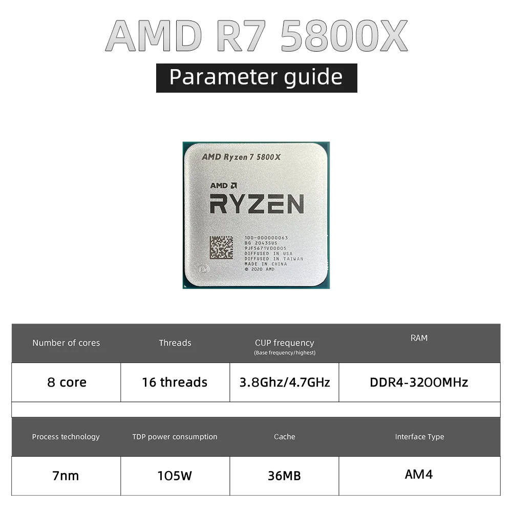Новый процессор AMD Ryzen 7 5800X R7 AM4 3 8 ГГц ядер 16 потоков ЦП 100-000000063 аксессуары для