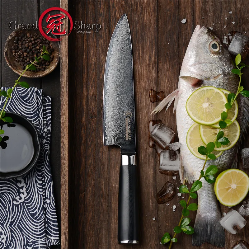 GRANDSHARP Damascus Knife 8 Inch Chef Japanese Kitchen VG10 67 Layer Stainless Steel Knives G10 Handle | Дом и сад