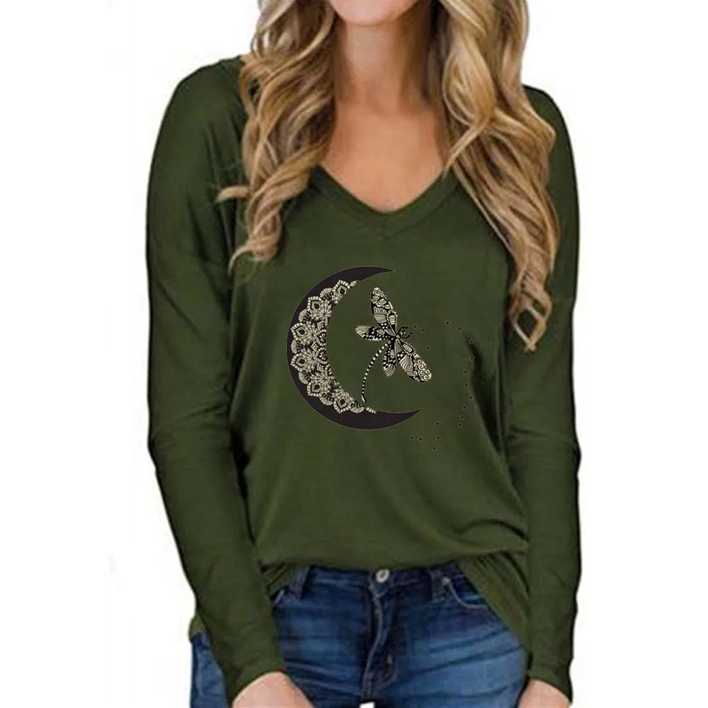 

Women T shirt Plus Size V-neck Tee Top Printed Bottoming tShirt Basic Female Outfits Long Sleeve Female t Shirt
