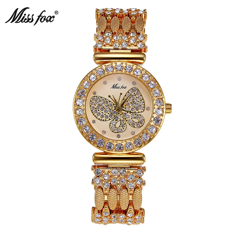 MISSFOX женские часы с бабочкой роскошный бренд большой бриллиант 18K золотые