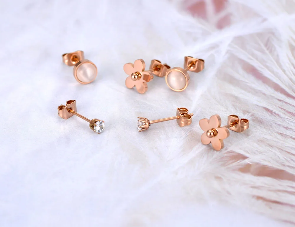 Lokaer Trendy Titanium Stainless Steel Flower Rhinestone Earrings Jewelry 3Pair/Set CZ Crystal For Women Girls E20039 | Украшения и