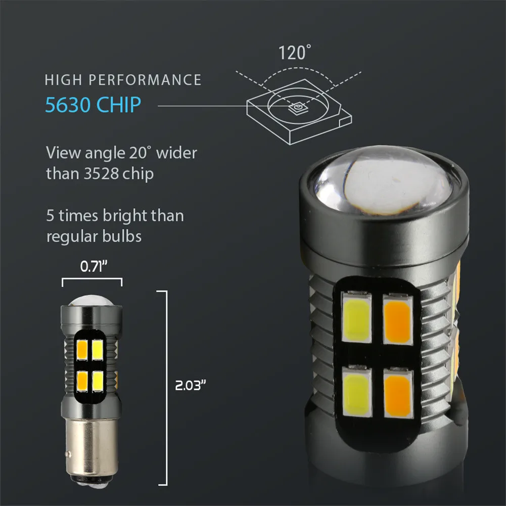 

2X Dual Color 1157 LED White/Amber DRL Switchback Turn Signal Parking Light Bulb Parking Lights 6000k White Light 4500K Amber