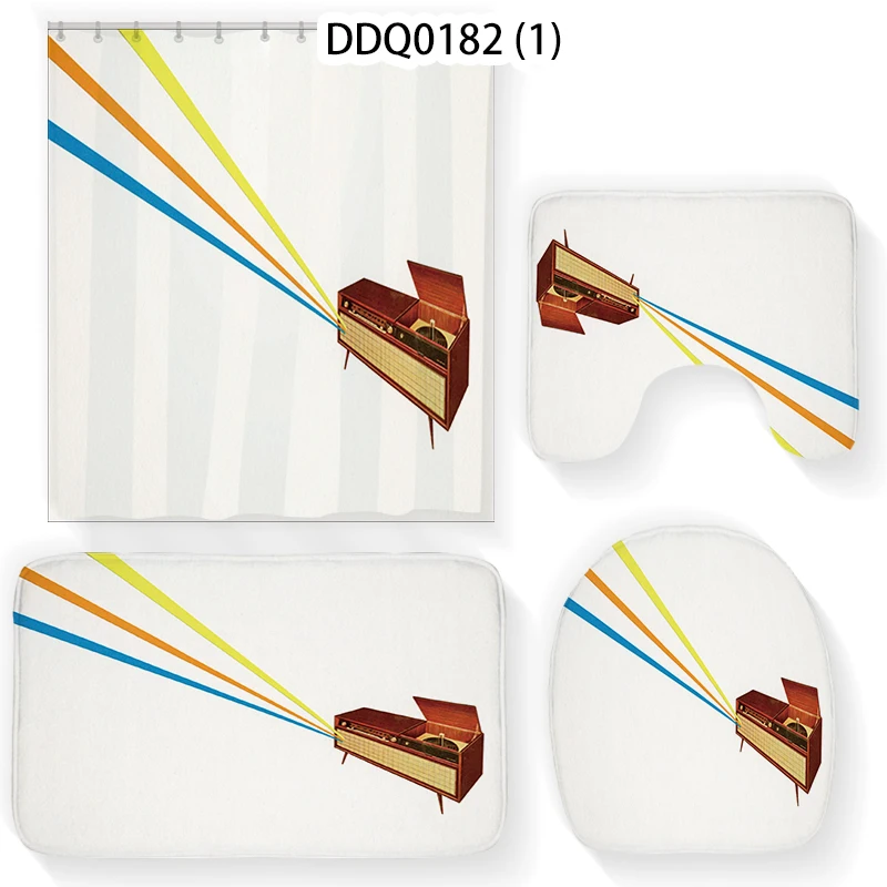 

4Pcs/set Simple Colorful line Waterproof Bathroom Curtain Shower Curtains Set Non-slip Rugs Toilet Lid Cover Bath Mat Home Decor