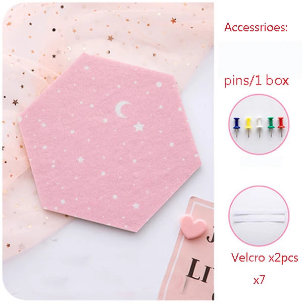 

Розовая Шестигранная войлочная Стена Рисунок Звезды Луны толщина 9 мм Предотвращение столкновений войлочная наклейка s фото дисплей DIY иску...