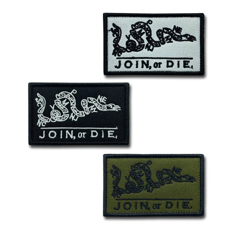 JOIN OR DIE Patches high quality Embroidered Creativity Badge Hook and Loop Armband 3D Stick on Jacket Backpack Stickers