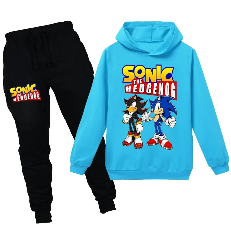 Cartoon the Hedgehog Boy Girl Hooded Long Sleeve Sweater Trousers Sports Leisure Home Children Fashion 6-15 Years Old Sets |