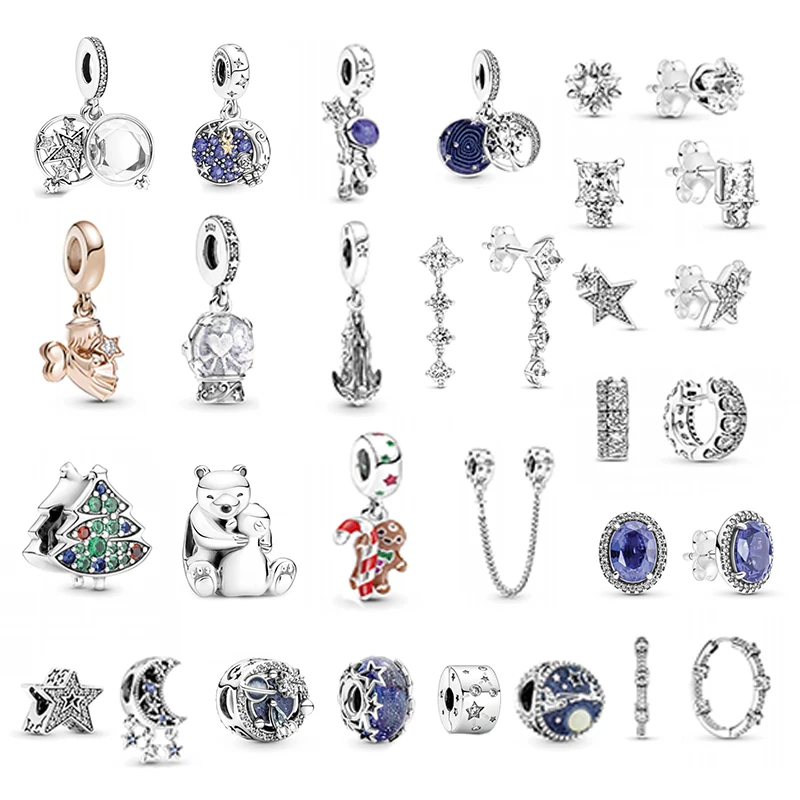 

2021 Winter New High Quality S925 Star Picker Galaxy Moon Snowball Angel Pendant Earring Series Female Original Jewelry Gift