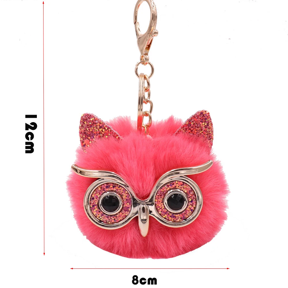 Cute fluffy pompom keychain fashion animal shape owl imitation rabbit fur ball car keychain female key bag pendant pendant WJ250 images - 6