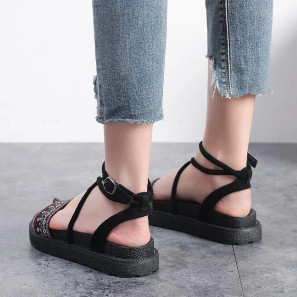 

Summer Shoes Women Sandals Cross-Tied Roman Beach Sandals Fashion Retro Buckle Leisure Flat Sandals sandalia feminina hy259