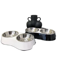 luxury designer brand pet dog cat food bowl stainless steel double bowl small and medium sized dog pet cereal dispenser durable