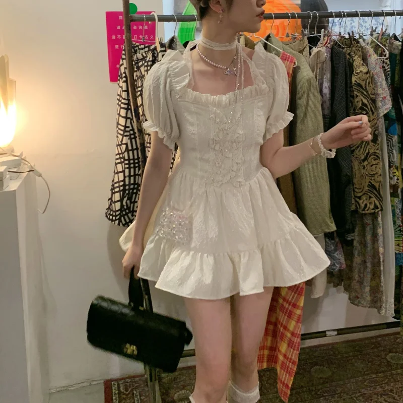 

Japanese Lolita Kawaii Dress Women Off Shoulder Ruffles Party Birthday Dress for Women 2021 Summer Sweet Party Mini Dress Korean