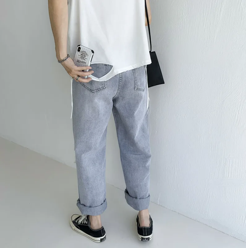 Новинка весна-лето 2020 популярные мужские свободные однотонные рваные джинсы
