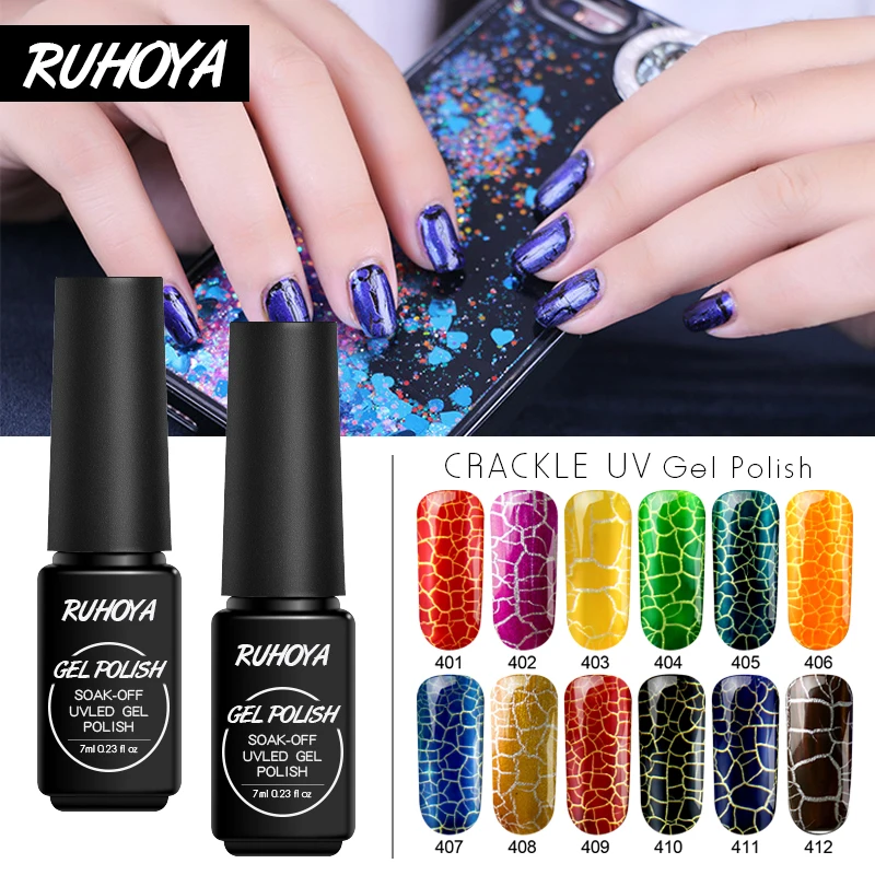 Гель лак Ruhoya для ногтей Идеальный растрескивающий 12 цветов грунтовка