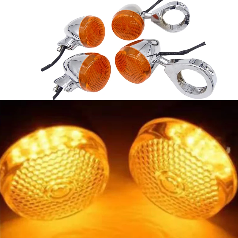 

2 Pair for Harley Custom 39mm/41mm Motorcycle Bullet Front Rear LED Turn Indicator Light Signal Light with Mounting Bracket Part