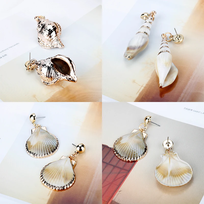 

Sea Shell Earrings For Women Gold Trendy Metal Shell Cowrie Statement Dangle Earrings New Summer Beach Bohemian Jewelry