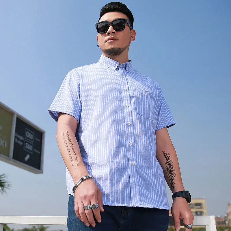 

Summer fat man's short sleeve shirt plus large loose casual fat man's half sleeve breathable striped shirt