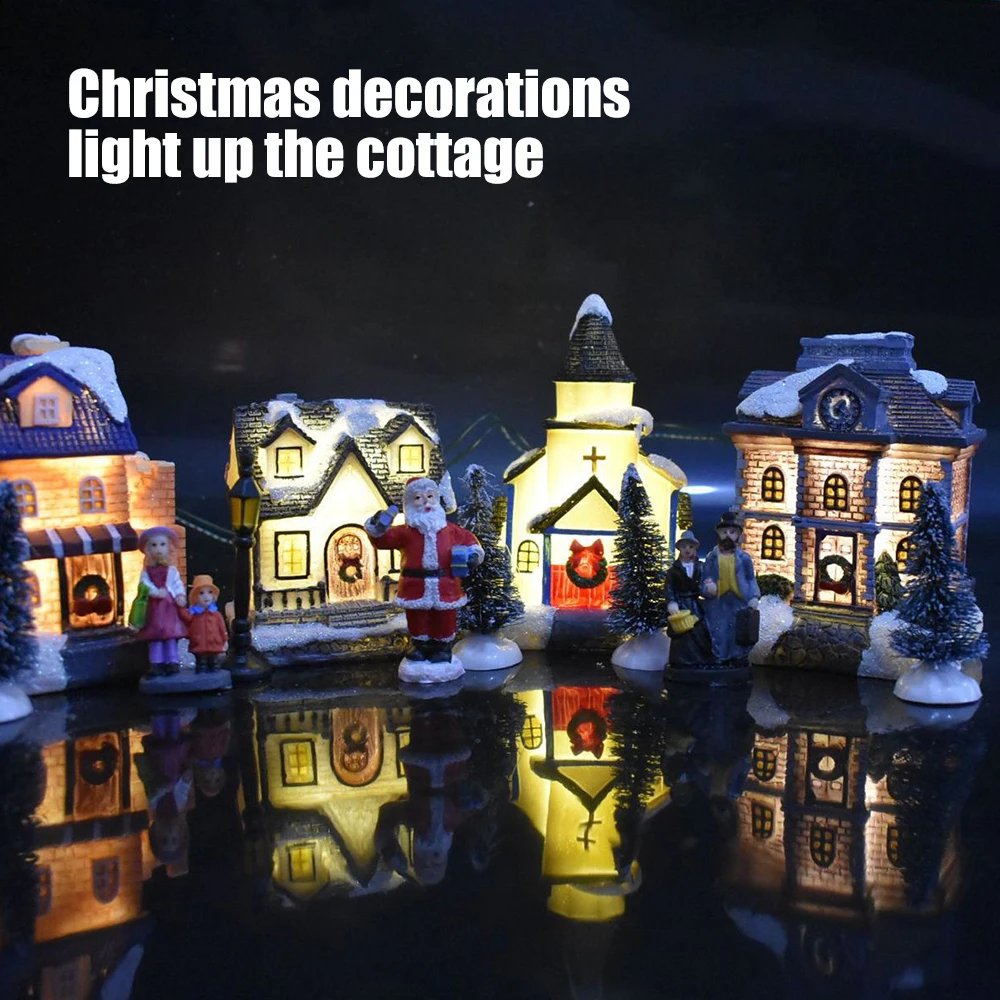 

10pcs Christmas Santa House Ornaments Doll Village Building Set House Children Gift Christmas New Year'S Decorations For Home