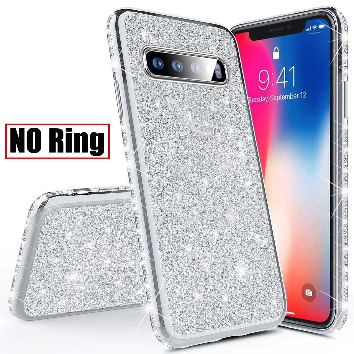 Мягкий чехол с блестками для samsung Galaxy A10 A20 A30 A40 A50 M10 A6 A7 A8 S10 S8 S9 плюс A50s 360 Примечание 10 кольцо автомобильный держатель - Цвет: Silver