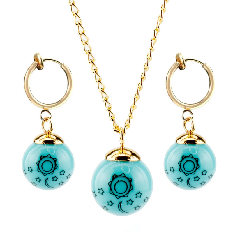 Аниме комплект ювелирных изделий Цепочки и ожерелья серьги из натурального