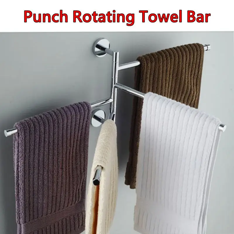 

2/3/4 Bars Bathroom Punch Rotating Towel Bars Stainless Steel Toilet Balcony Wall Mounted Towel Holder Bathroom Orgainzer Shelf