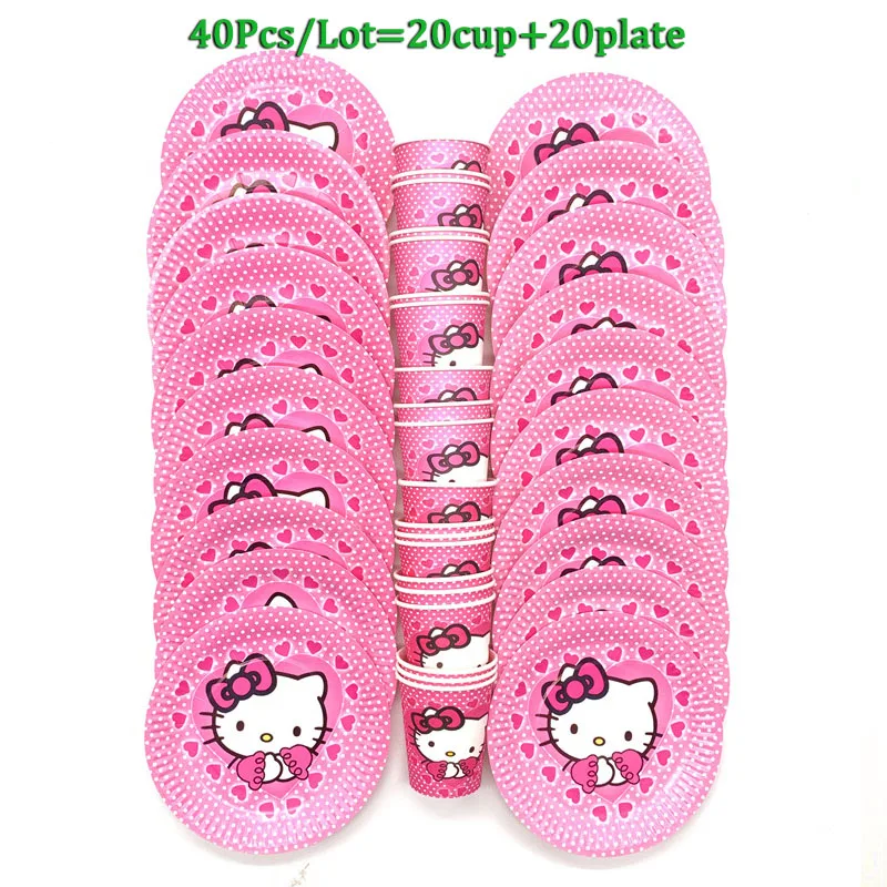 

Cartoon Cat Birthday Party Decorations Theme Kids Party Disposable Paper Cups Plates Tableware Wedding Pink Cat Party Supplies