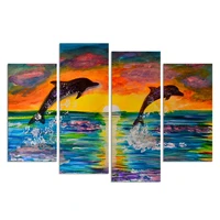home decor nordic canvas painting modern jumping dolphins picture wall art poster bedroom abstract animal art oil painting