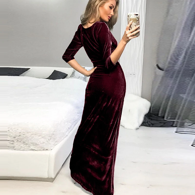 LIVA GIRL элегантные женские вечерние платья вельветовые макси с глубоким v-образным