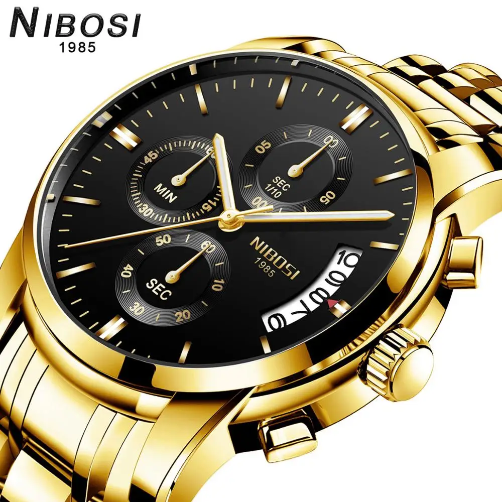 Мужские кварцевые часы NIBOSI Лидирующий бренд Роскошные военные бизнес мужские