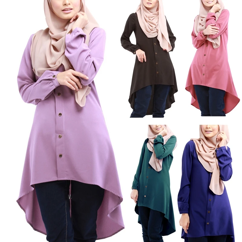 Женская мусульманская блузка с длинным рукавом асимметричная Однотонная
