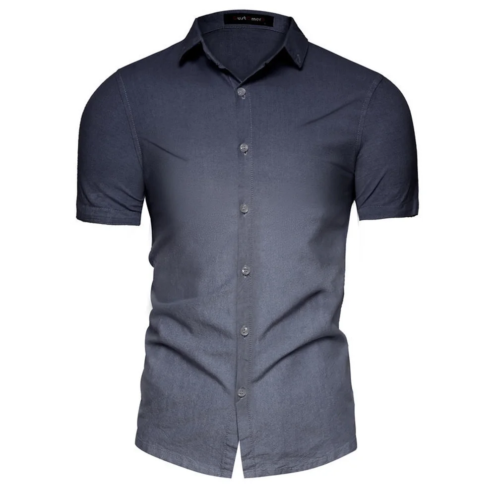 

ERIDANUS Summer Men Shirt Gradient Color Slim Fit Short-sleeve Shirts Cotton High Quality Casual Men Clothing Streetwear MCS165