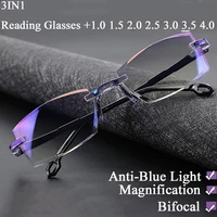 bifocal farsighted anti blue light reading eyeglasses magnification eyewear presbyopic glasses diopter dimond cutting1 0to4 0