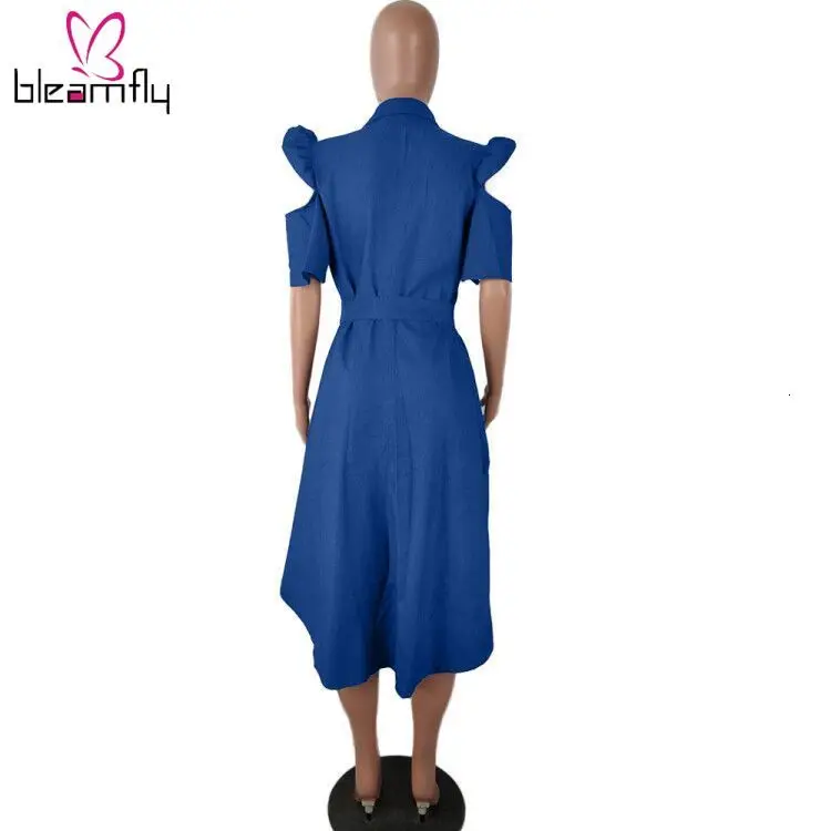 Осенне летнее женское модное джинсовое облегающее платье миди с рукавами и