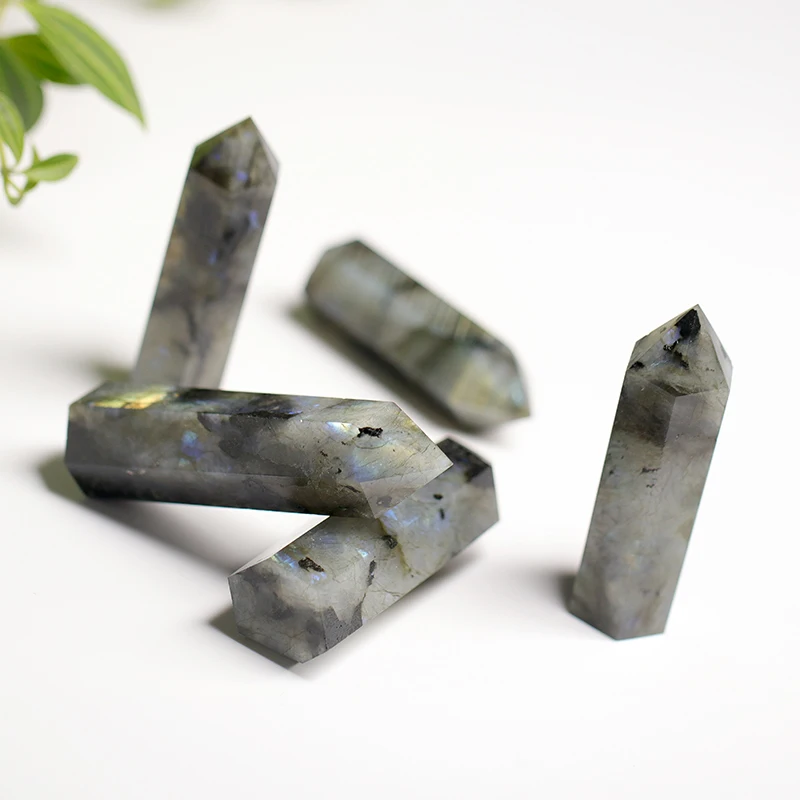 Натуральный кристалл лабрадор камень с шестигранной призмой кристальная точка