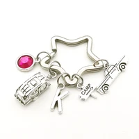 26 letters travel souvenir keychain nine color stone camping star key ring jewelly bag charm gift for men women couple key chain