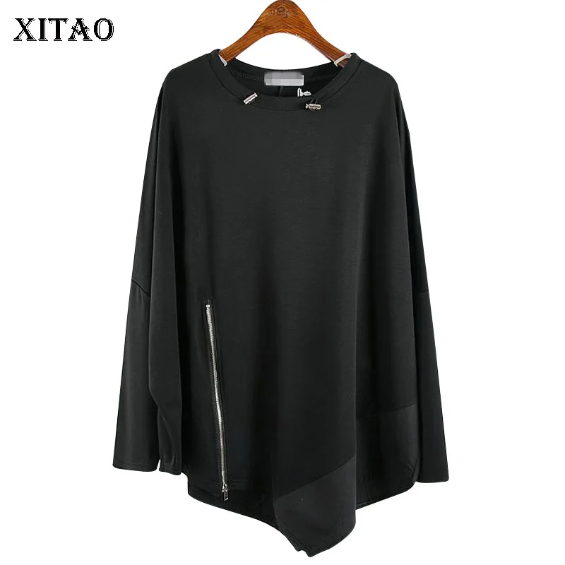XITAO/необычная Женская футболка на молнии большие размеры женская модная с