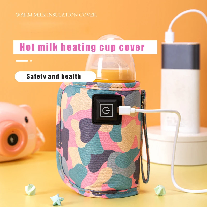 Calentador port&aacute;til de biberones para beb&eacute;, funda de calor para biberones, Cargador USB de cuero, taza de viaje, termostato de leche, para invierno al aire libre-0