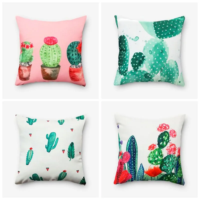

1Pcs Green Plant Cactus Printed Cushion Cover 45x45cm Square Pillowcase For Home Sofa Car Pillow Covers Decorative