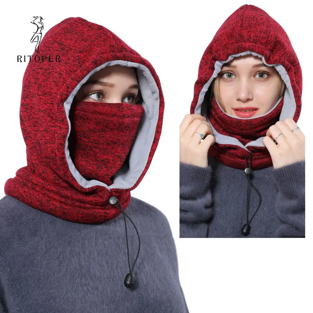 Red RITOPER женские ветроустойчивый сноуборд Skullies Face Beanies мужские утолщенные Балаклавы флисовые зимние шапки головной убор теплая шапка для сноубординга - Цвет: Red