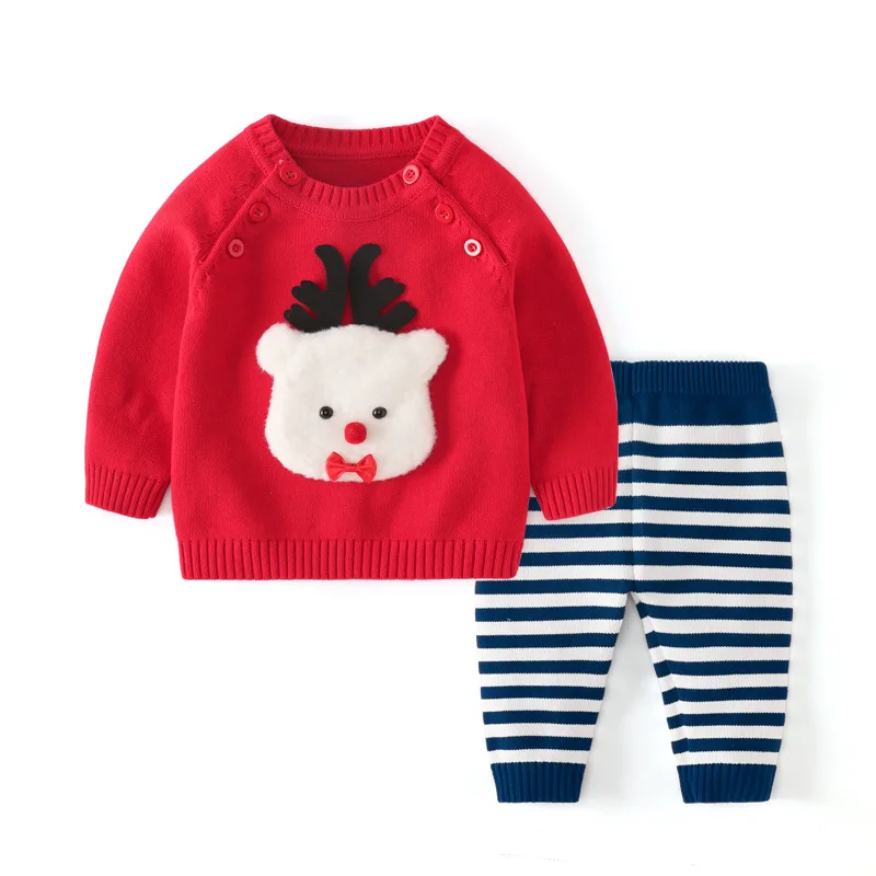 Autumn Baby Set Knitted Boys Girls Clothing Sets 2pcs Pullover Long Sleeve Tops Striped Pants Winter Fashion Clothes | Детская одежда и
