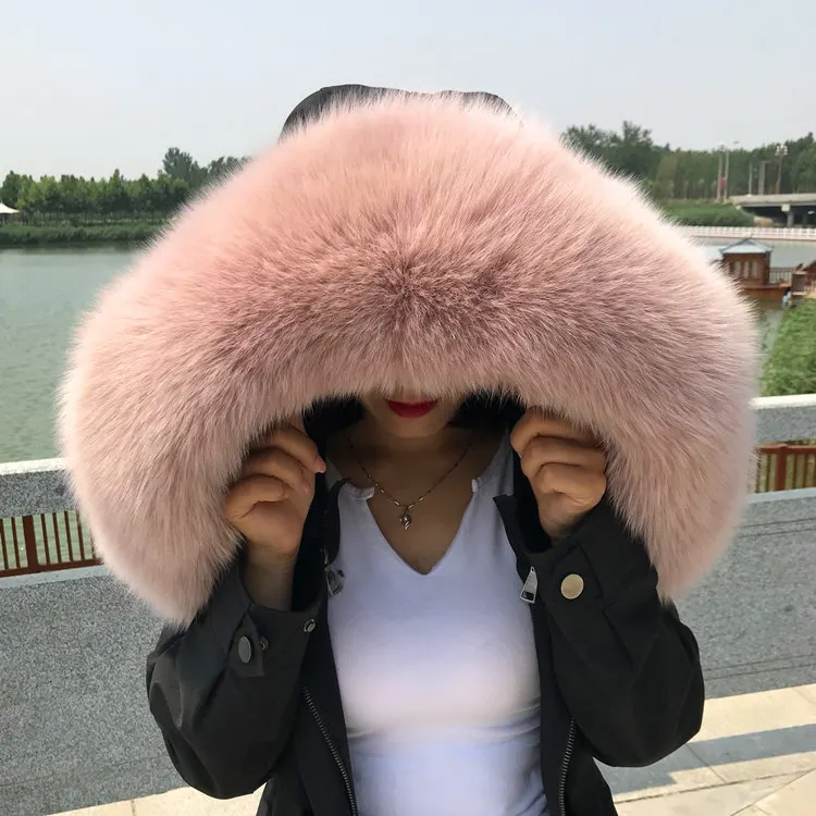 Pink coupling Натуральный мех лисы воротник зимний женский натуральный пушистый мех серый воротник шаль из натурального меха енота меховой шарф женский роскошный - Цвет: Pink coupling