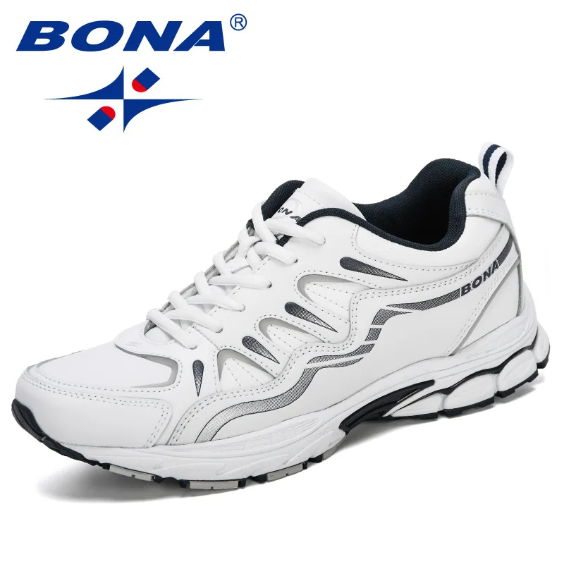 BONA/Новинка 2019 года классические кожаные кроссовки для бега мужские уличные
