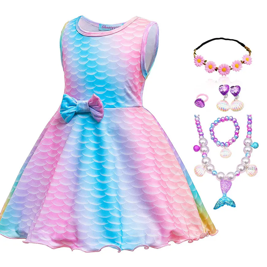 

2022 Baby Girls Mermaid Ariel Princess Dress Costume Cosplay Little Mermaid Costume for Girls for Children Sleeveless Sundress