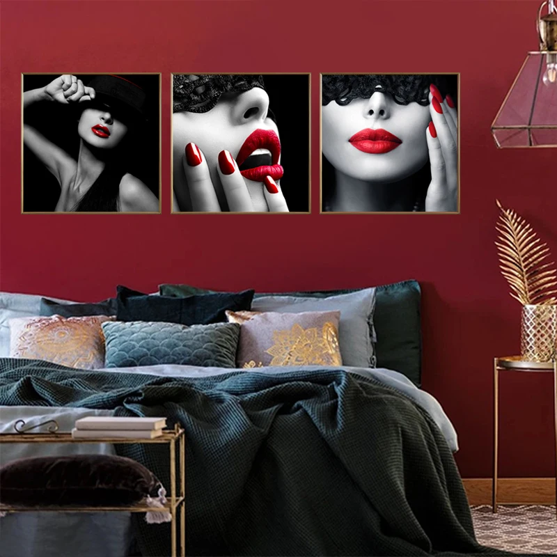 

Nordic Modern Fashion Women Sexy Girl Red Lips Canvas Painting Print Pictures On The Wall Home Decoration Living Room Art Poster