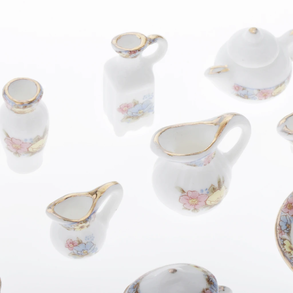 

Set of 40 Dollhouse Kitchen 1/12 Dollhouse Miniature Ware Porcelain Tea Set